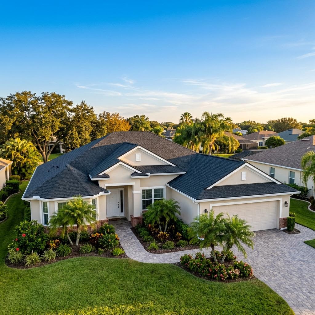 Newly installed shingle roof on a Gulf Coast home